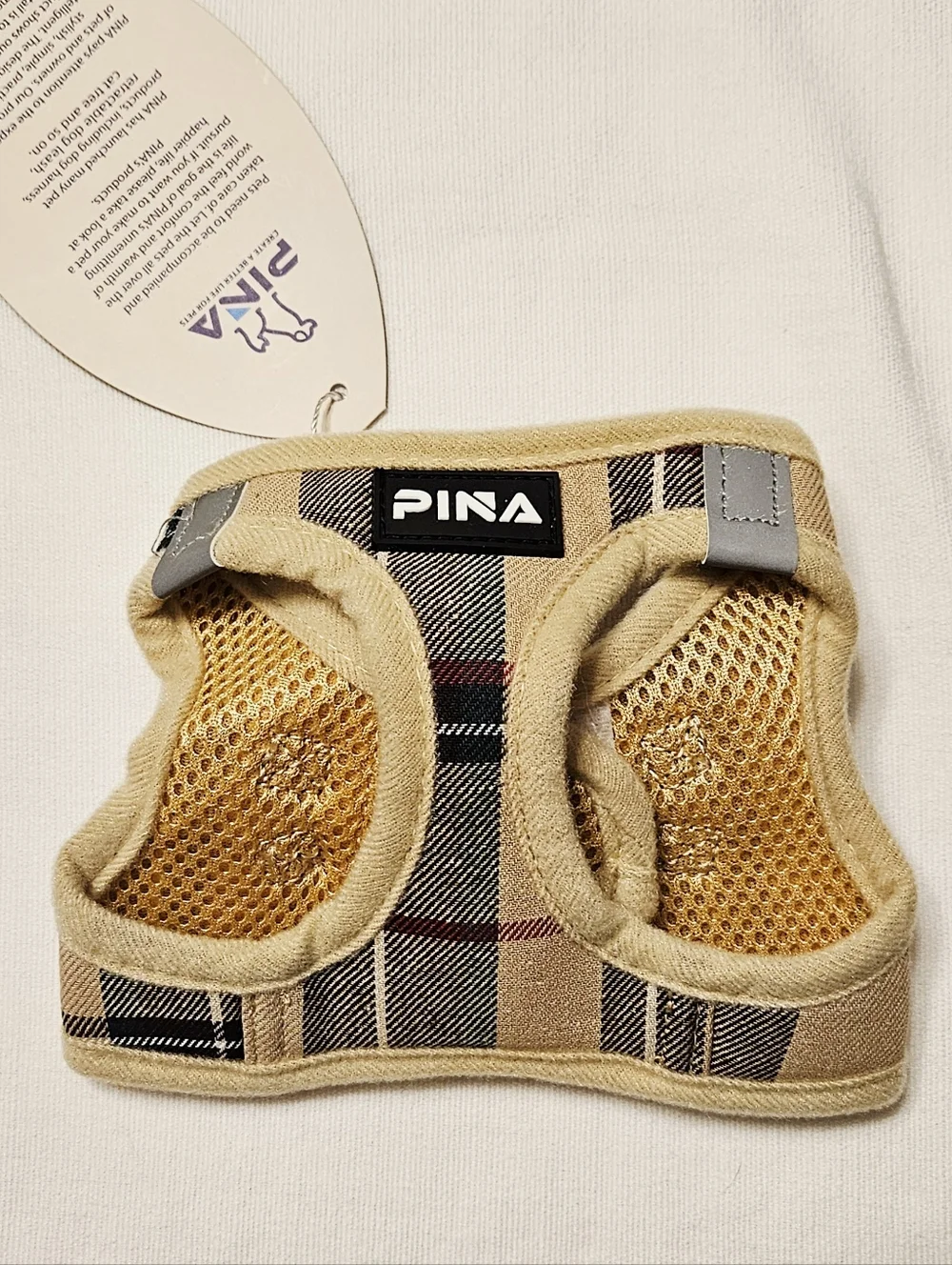 PINA Plaid XS Dog Harness and Leash Set in Beige and Black